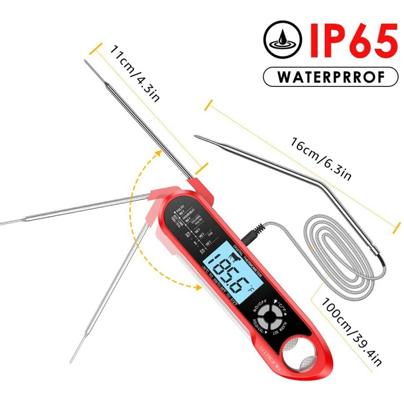 Meat Thermometer Dual Probe Instant Read Food Meat Thermometers for Cooking with Alarm Function and Backlight
Meat Thermometer Dual Probe Instant Read Food Meat Thermometers for Cooking with Alarm Function and Backlight