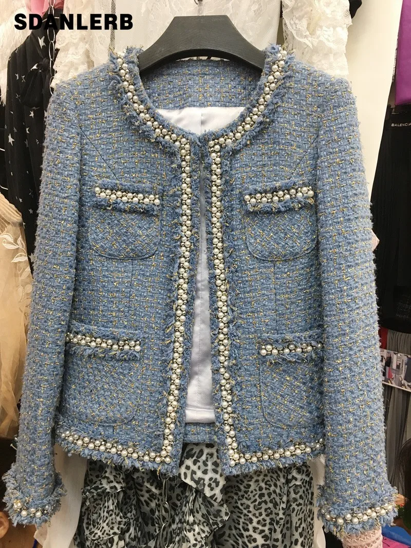 Coat for Women 2021 Short Spring and Autumn Tweed French Socialite Temperament Blue All-matching Long Sleeve Thin Jacket
Coat for Women 2021 Short Spring and Autumn Tweed French Socialite Temperament Blue All-matching Long Sleeve Thin Jacket