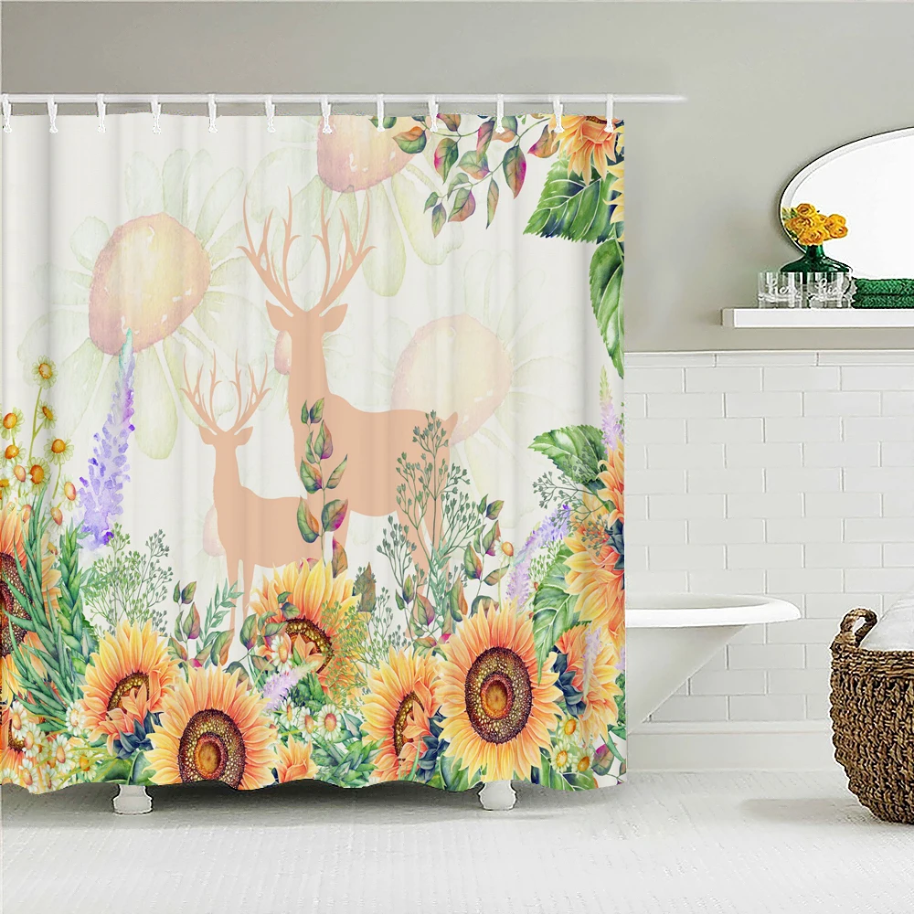 

Waterproof Shower Curtain Colorful Flowers Birds Plant leaves Pattern Frabic Bathroom Curtains with 12 Hooks Bathtub Decoration