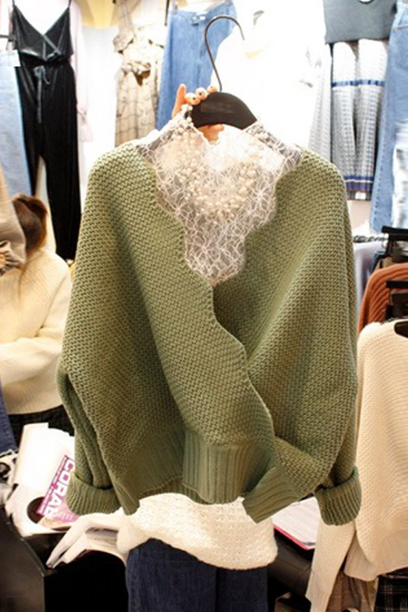 Korea New Style for Autumn and Winter Lace V Neck Bottoming Shirt + Knitted Sweater Two-Piece Set Women
Korea New Style for Autumn and Winter Lace V Neck Bottoming Shirt + Knitted Sweater Two-Piece Set Women