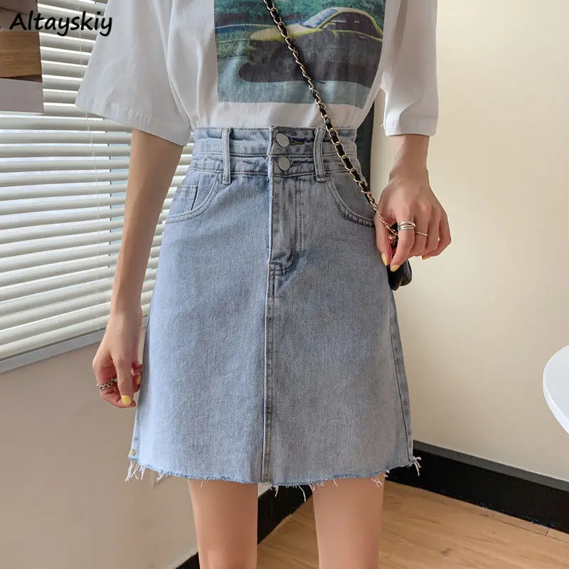 Skirts Women Denim Button Solid Summer High Waist Female Summer Korean Street Style A-line Slim Chic Student Mujer All-match Ins
Skirts Women Denim Button Solid Summer High Waist Female Summer Korean Street Style A-line Slim Chic Student Mujer All-match Ins