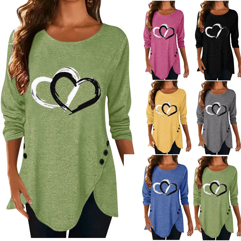 Shirts Women Oversized T-shirt Long Sleeve O-neck Heart Print Top Female 2021 Fall Clothes Ropa Mujer Streetwear Casual Pullover
Shirts Women Oversized T-shirt Long Sleeve O-neck Heart Print Top Female 2021 Fall Clothes Ropa Mujer Streetwear Casual Pullover