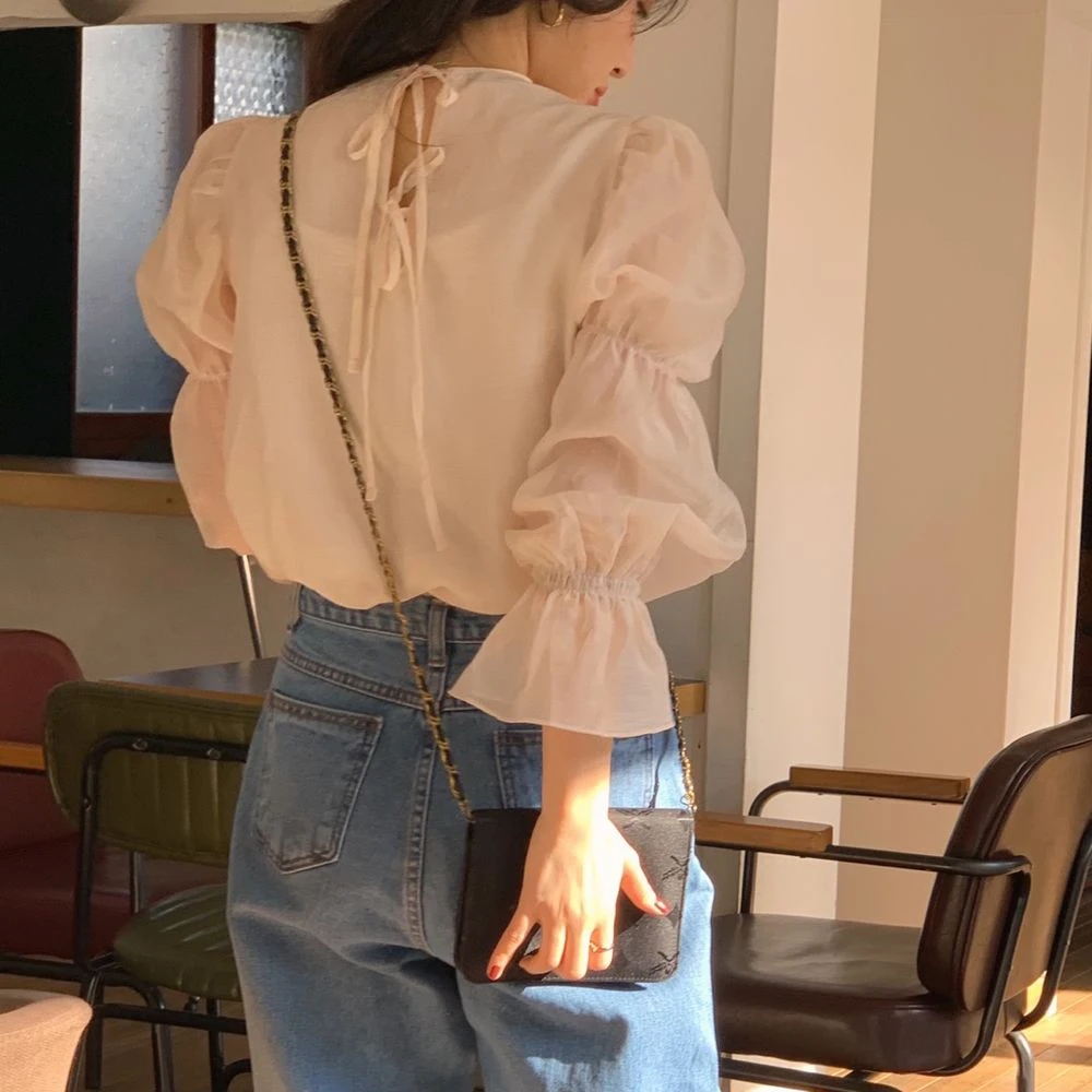 COIGARSAM Vintage blouse women Lantern Sleeve Belt blusas womens tops and blouses Apricot 3271
COIGARSAM Vintage blouse women Lantern Sleeve Belt blusas womens tops and blouses Apricot 3271