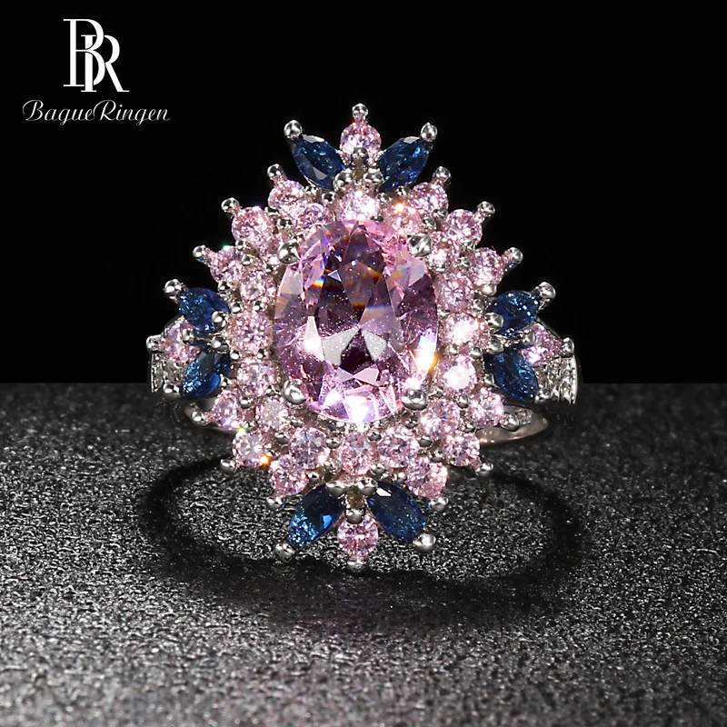 Фото Женское кольцо в форме цветка Bague Ringen серебро 925 пробы вечерние ювелирные изделия