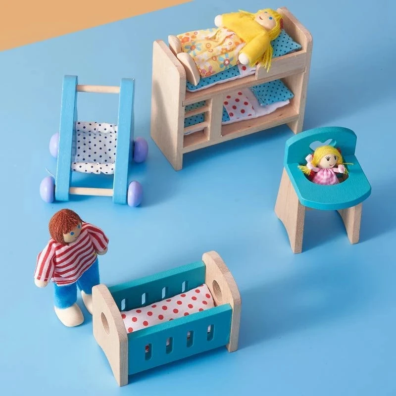 

Игровой домик Монтессори, детские развивающие Обучающие игрушки, Деревянный Мини милый полный набор мебели, деревянные игрушки