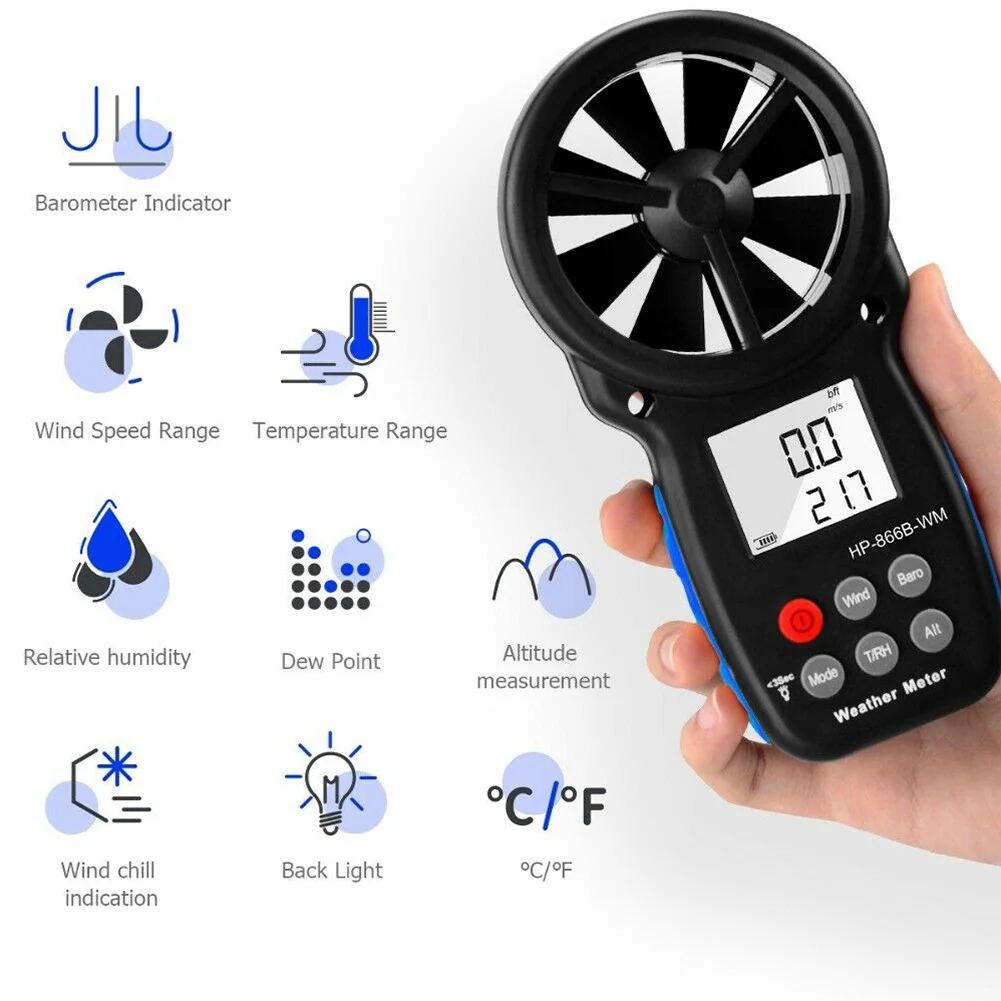 866B-WM Wind Speed Meter Easy Apply Testing Digital Display Multifunctional Accurate Battery Powered Measuring Practical
866B-WM Wind Speed Meter Easy Apply Testing Digital Display Multifunctional Accurate Battery Powered Measuring Practical