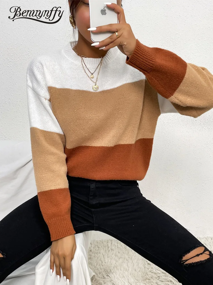 Benuynffy Crew Neck Colorblock Women Sweaters Pullover Autumn Winter Drop Shoulder Warm Casual Ladies Knitted Tops 2021 New
Benuynffy Crew Neck Colorblock Women Sweaters Pullover Autumn Winter Drop Shoulder Warm Casual Ladies Knitted Tops 2021 New