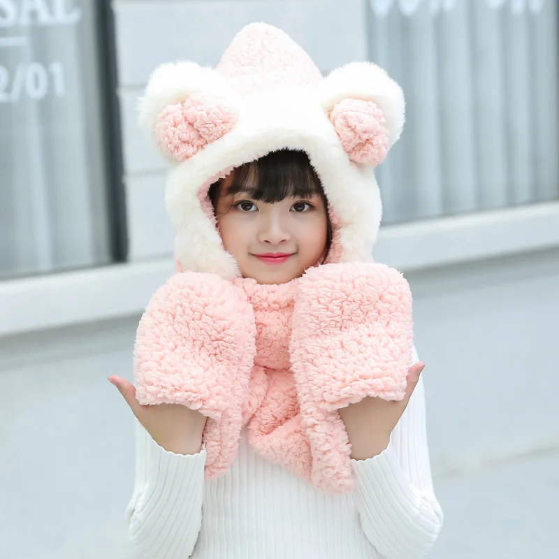 Korean-style Winter Children's Plush Thick Warm Cute Hat Scarf Gloves One-piece 3pcs Set Cap Scarf One-piece
Korean-style Winter Children's Plush Thick Warm Cute Hat Scarf Gloves One-piece 3pcs Set Cap Scarf One-piece