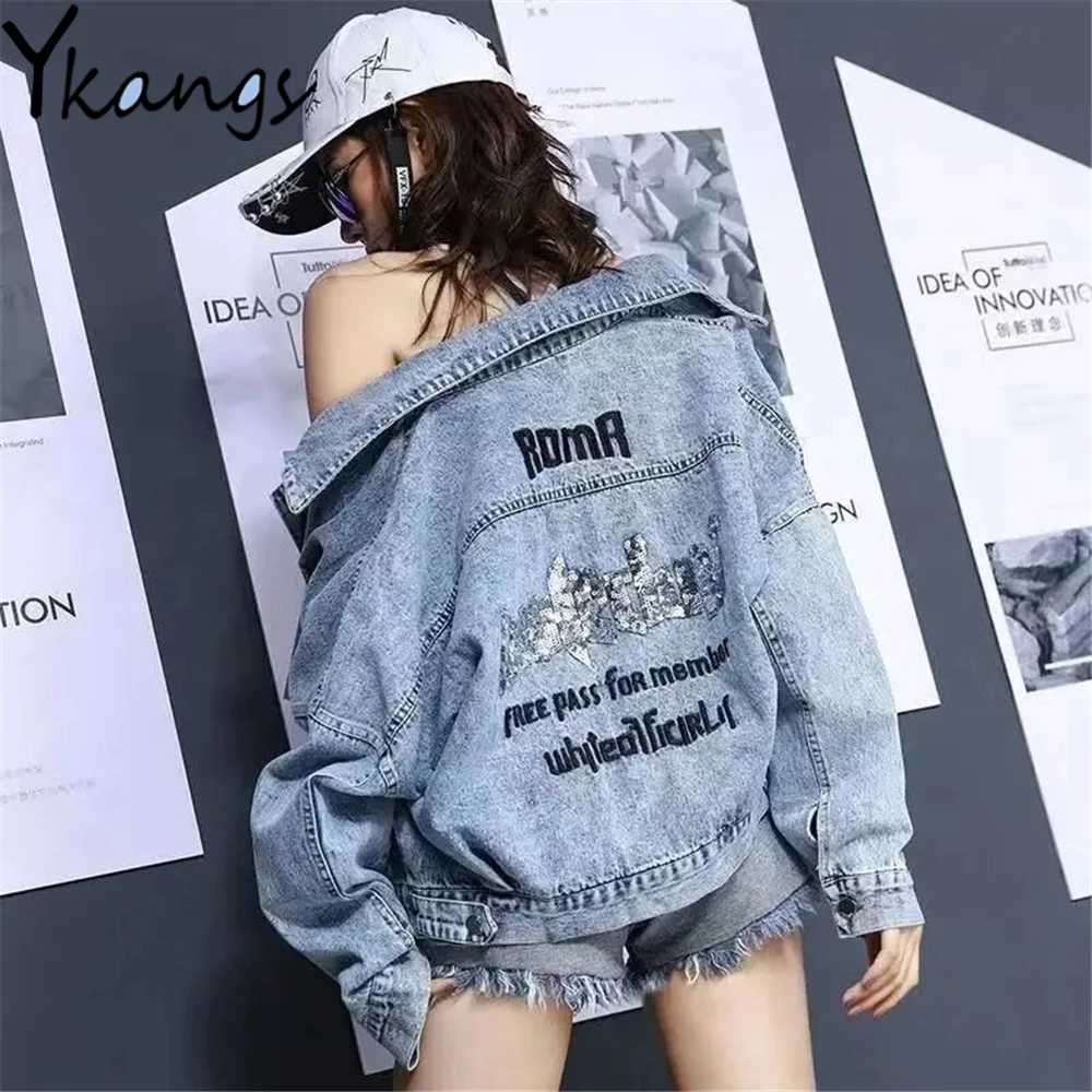 Sequin Letters Embroidery Stitching Jean Jackets Button Loose Boyfriend Denim Coat High Waist Y2k Punk Gothic Harajuku Women Top
Sequin Letters Embroidery Stitching Jean Jackets Button Loose Boyfriend Denim Coat High Waist Y2k Punk Gothic Harajuku Women Top