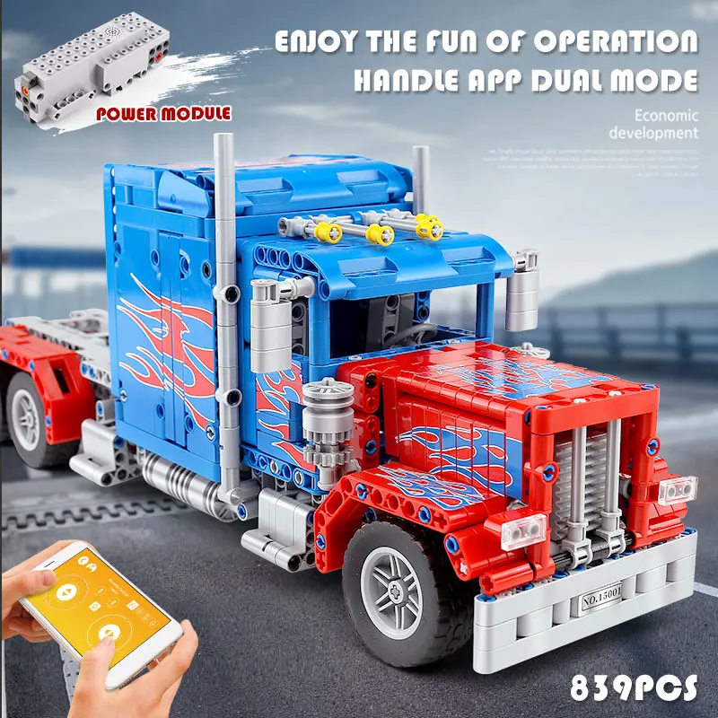 839pcs High High Tech MOC APP Motor Function RC Car The Peterbilts Heavy Container Truck Assembly Building Blocks Kids Gifts 
839pcs High High Tech MOC APP Motor Function RC Car The Peterbilts Heavy Container Truck Assembly Building Blocks Kids Gifts