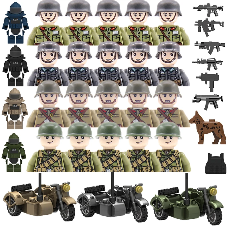 Military Building Blocks Mini Soldier Figures Bricks German Soviet US China Army Accessories Motorcycle Model Kids War Toys
Military Building Blocks Mini Soldier Figures Bricks German Soviet US China Army Accessories Motorcycle Model Kids War Toys