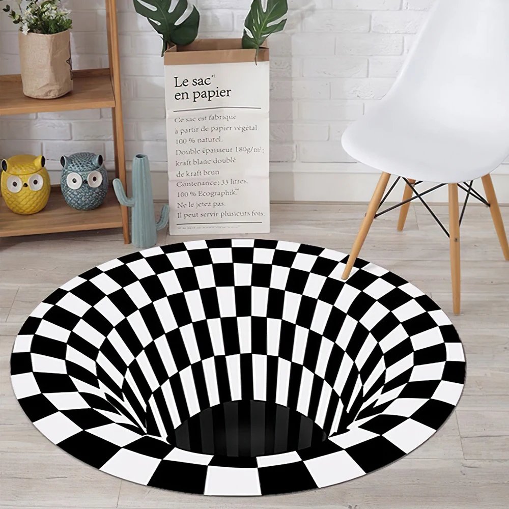 

80cm Diameter Round Rug 3D Vortex Visual Illusion Carpet Living Room Rugs Bedroom Round Carpet Non-slip Doormat Blanket