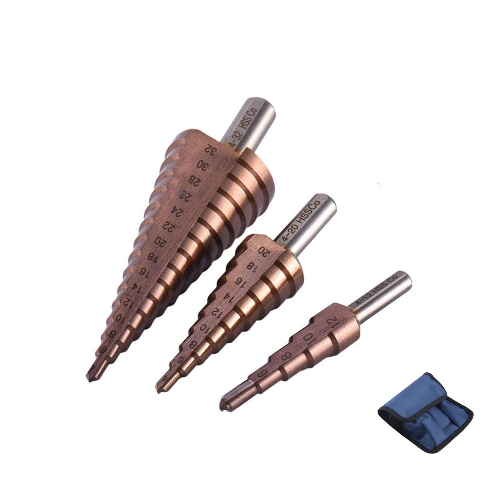 Hss 4241 6542 M35 high speed steel spiral groove step drill 4-12 / 4-20 4-32mm cone cutting tool woodworking metal | Инструменты
