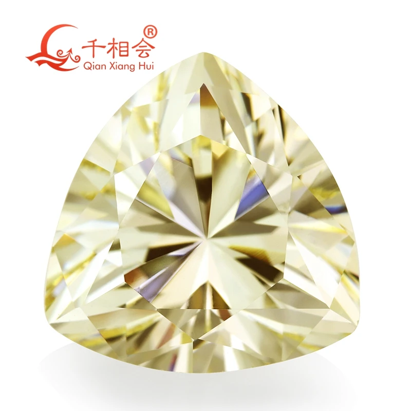 

MN yellowish white color trillion shape for cubic zirconia loose CZ stone made by Qian xiang hui