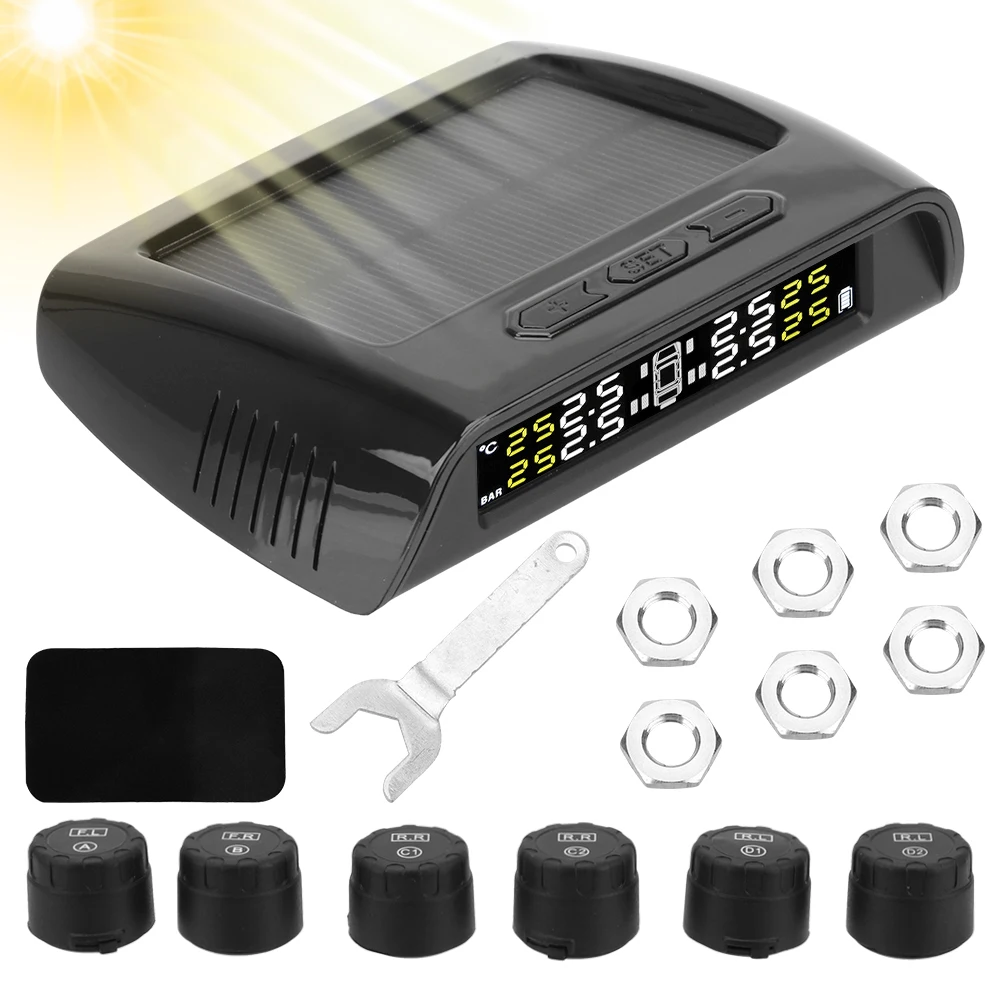 USB Solar Charging TPMS System 6Pcs Sensor High Temperature 8.0bar for Truck Trailers RVs Campers Car Tire Pressure Monitoring
USB Solar Charging TPMS System 6Pcs Sensor High Temperature 8.0bar for Truck Trailers RVs Campers Car Tire Pressure Monitoring