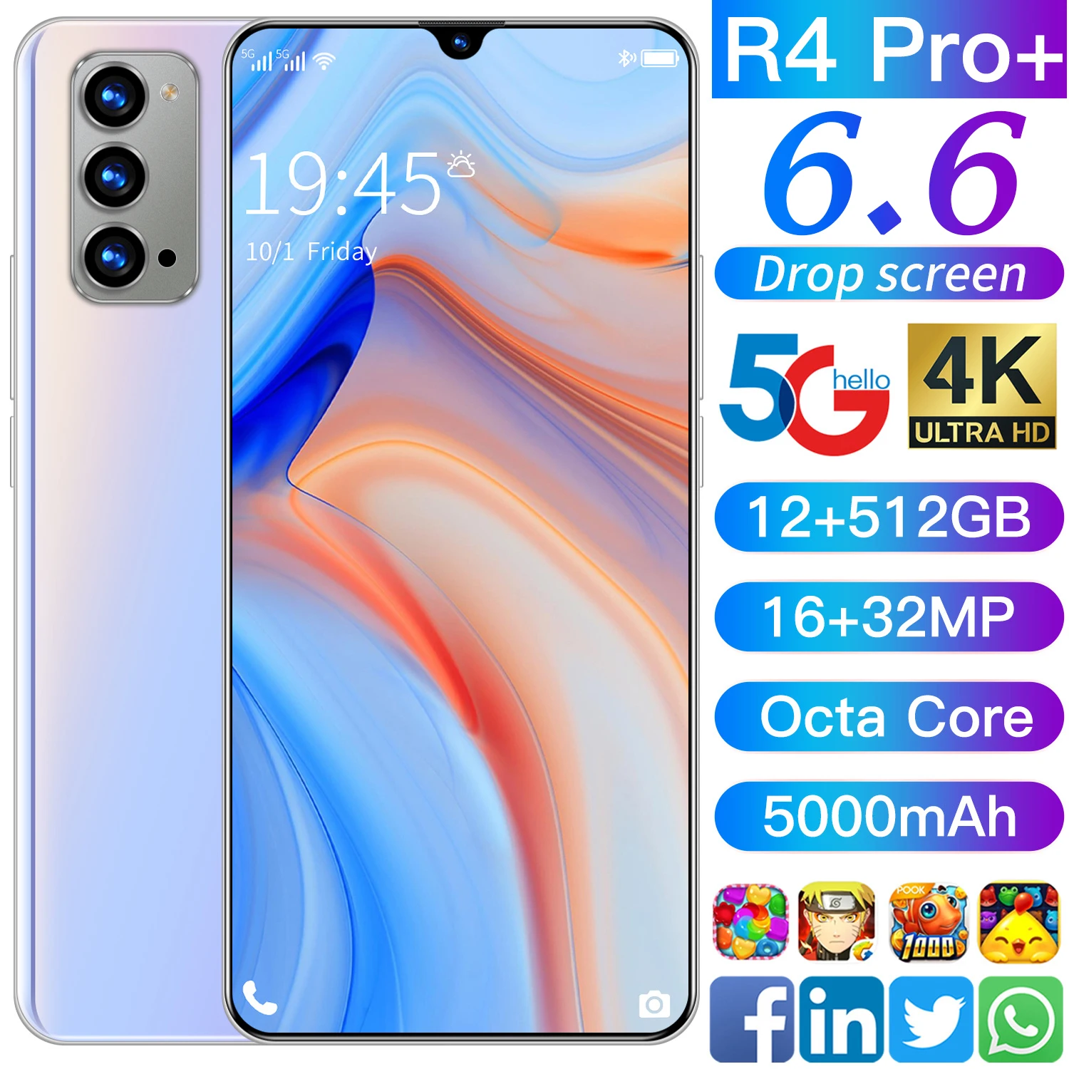 2021 New Global 5G 6.6inch Drop Screen Smartphone 12GB+512GB for Vivo Reno4 Pro Cellphone Samsug Huawei Xiaomi Poco Mobile Phone
2021 New Global 5G 6.6inch Drop Screen Smartphone 12GB+512GB for Vivo Reno4 Pro Cellphone Samsug Huawei Xiaomi Poco Mobile Phone