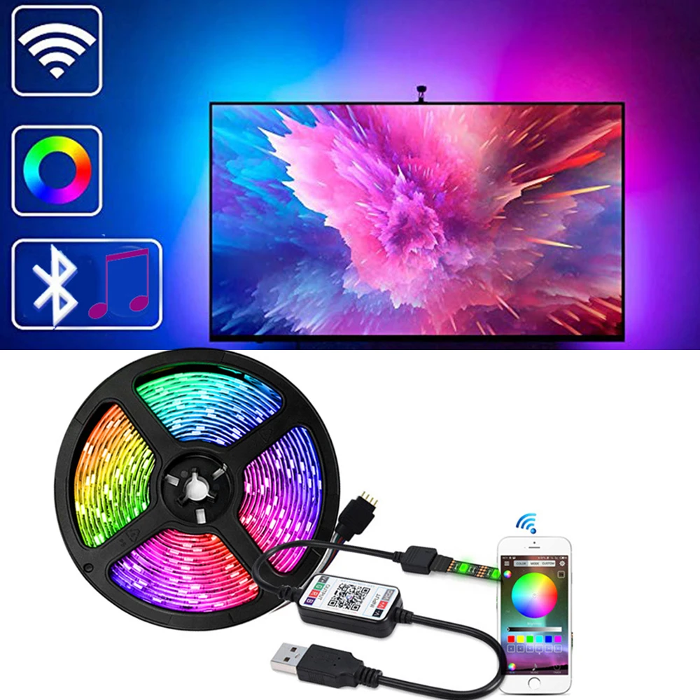 USB RGB LED Strip Light+ Bluetooth Control 5V 5050 30Leds Smart Flexible Tape Waterproof Phone App Control TV Backlight
USB RGB LED Strip Light+ Bluetooth Control 5V 5050 30Leds Smart Flexible Tape Waterproof Phone App Control TV Backlight