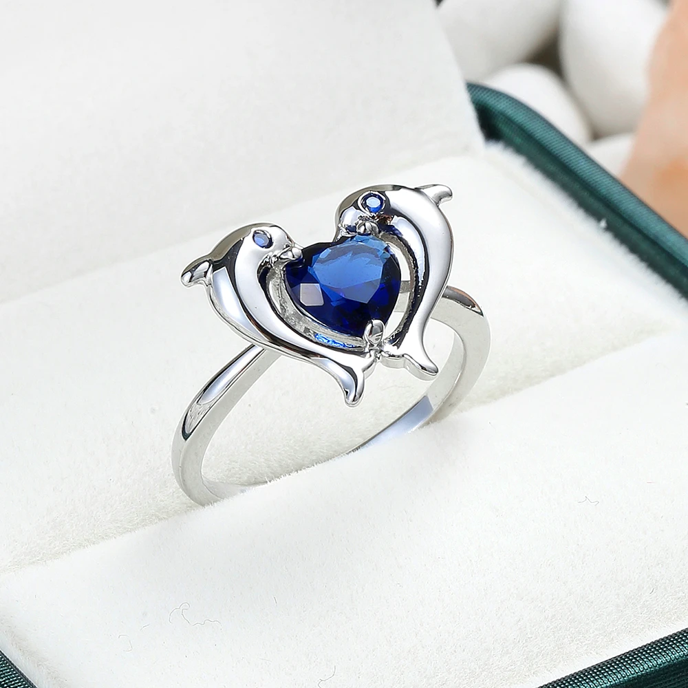 New Cute Dolphin Rings For Women Girls Birthday Gift Inlaid With Blue Heart-Shaped Cubic Zirconia Charm Jewelry Ring
New Cute Dolphin Rings For Women Girls Birthday Gift Inlaid With Blue Heart-Shaped Cubic Zirconia Charm Jewelry Ring