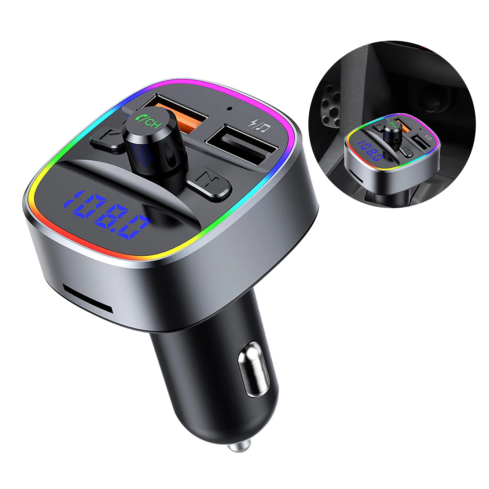 Bluetooth 5.0 Adapter Car Charger 18W QC3.0 Fast Charging Supports 32G SD Card/U Disk Wireless Hands-free Call FM Transmitter
Bluetooth 5.0 Adapter Car Charger 18W QC3.0 Fast Charging Supports 32G SD Card/U Disk Wireless Hands-free Call FM Transmitter