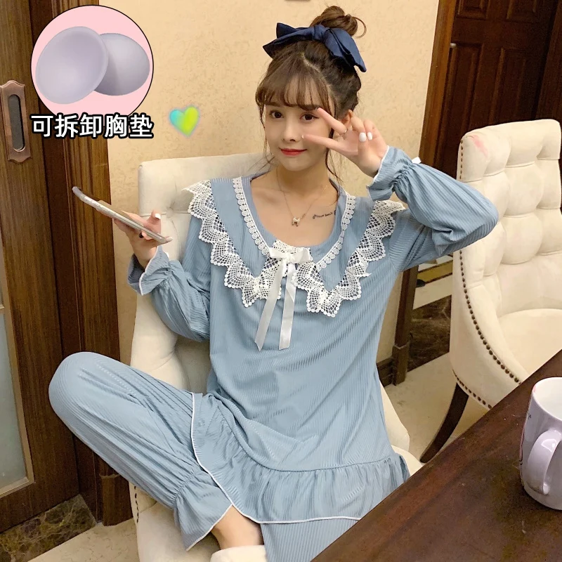 Sweet Princess Cute Lace Long Sleeve Pajama Sets for Women 2020 Autumn Sleepwear Suit Pyjamas Homewear Pijama Mujer Home Clothes
Sweet Princess Cute Lace Long Sleeve Pajama Sets for Women 2020 Autumn Sleepwear Suit Pyjamas Homewear Pijama Mujer Home Clothes