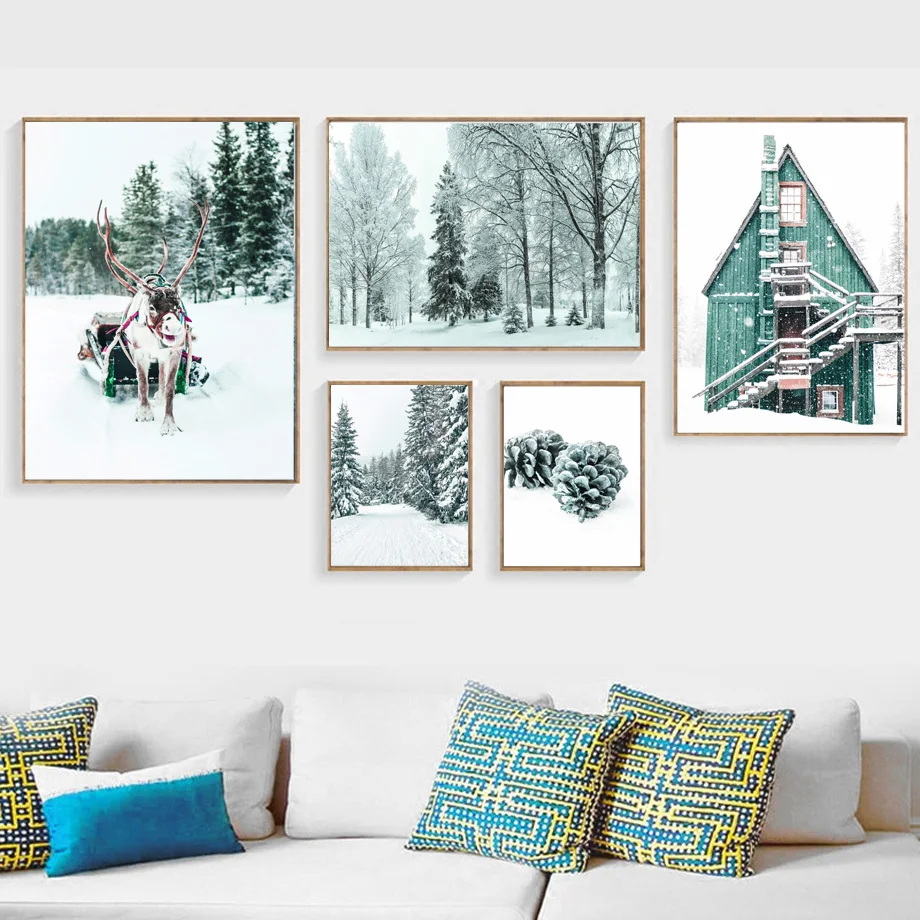 Winter Snow Forest Elk Pine Cones House Wall Art Canvas Painting Nordic Posters And Prints Wall Pictures For Living Room Decor
Winter Snow Forest Elk Pine Cones House Wall Art Canvas Painting Nordic Posters And Prints Wall Pictures For Living Room Decor