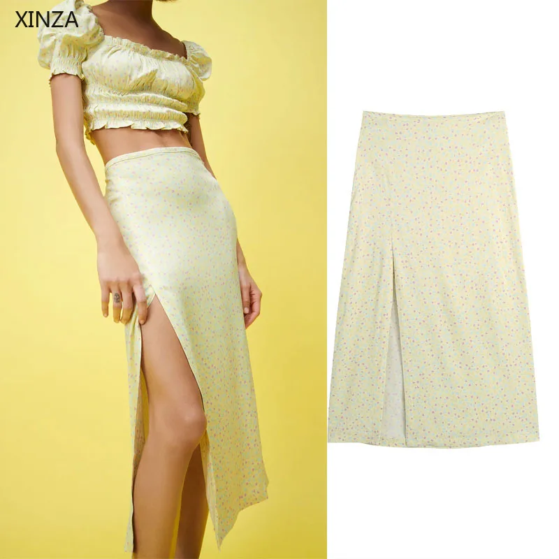 Women Print Midi Summer Skirt Za 2021 High Waist Front Slit Hem Vintage Yellow Skirts Woman Chic Side Zip Elegant Ruched Skirt
Women Print Midi Summer Skirt Za 2021 High Waist Front Slit Hem Vintage Yellow Skirts Woman Chic Side Zip Elegant Ruched Skirt