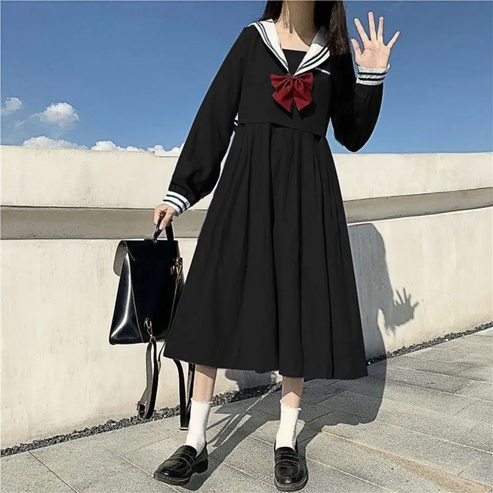 MAGOGO Navy Collar Black Dress Female New Korean Style Long Sleeves Loose Waist Japanese College Style Long Sailor Dress
MAGOGO Navy Collar Black Dress Female New Korean Style Long Sleeves Loose Waist Japanese College Style Long Sailor Dress