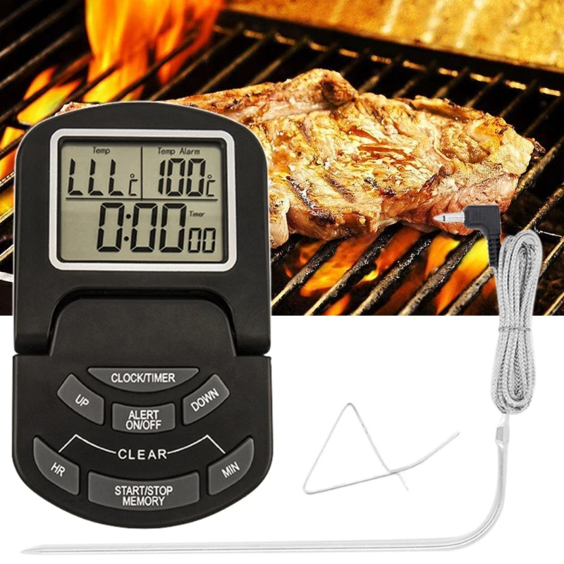 157A Kitchen Cooking Thermometer Clock Timer Alarm with Probe for Meat BBQ Grill Baked Sugar Macaron
157A Kitchen Cooking Thermometer Clock Timer Alarm with Probe for Meat BBQ Grill Baked Sugar Macaron