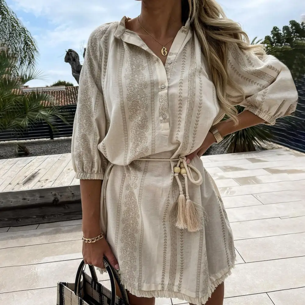 Women Classic Bohemian Print Dress Drawstring Waist Slim Sexy Tie Ruffle Dress for Party
Women Classic Bohemian Print Dress Drawstring Waist Slim Sexy Tie Ruffle Dress for Party