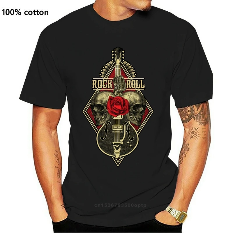 

Мужская футболка с изображением ГИТАРЫ Rock N Roll, металлическая футболка с изображением черепа, гитариста, музыкального гитариста, 36, 30, 40-го, 50-...