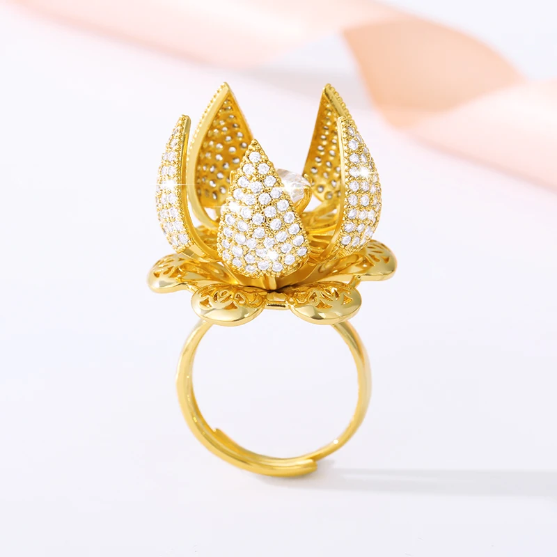 Creative Beautiful Flower Bud Bloom Switch Adjustable Gold Ring For Women AAAA Zircon Charm Jewelry
Creative Beautiful Flower Bud Bloom Switch Adjustable Gold Ring For Women AAAA Zircon Charm Jewelry