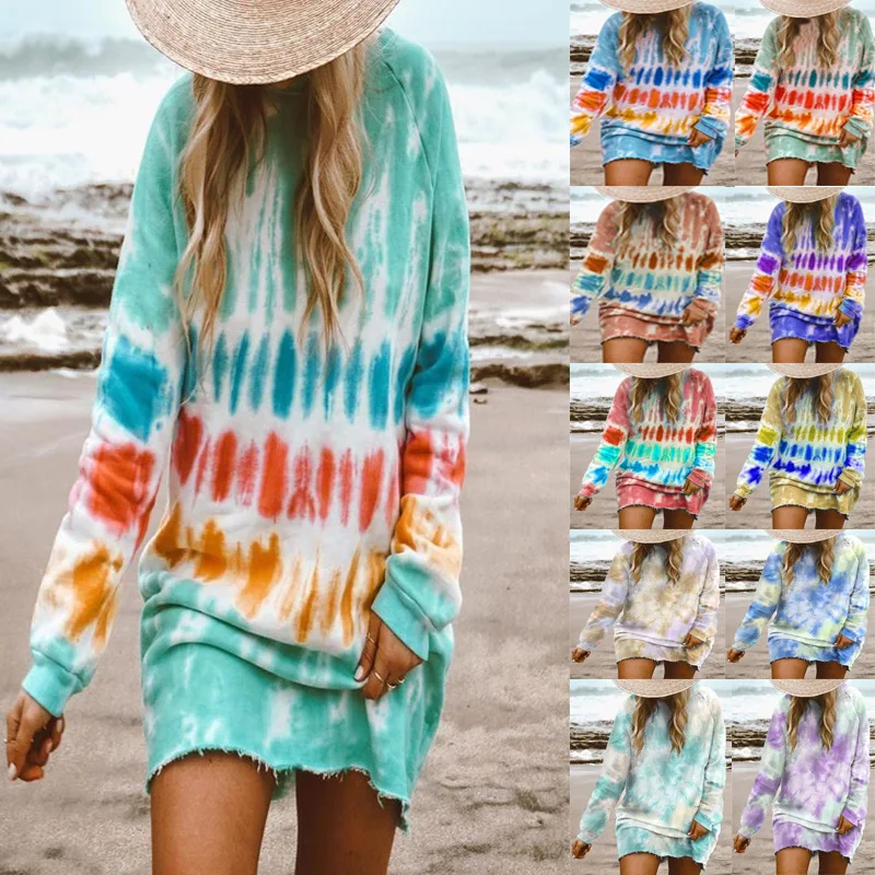 2021 Summer Casual Tie-dye Printed Home Dress Women's Long-sleeved Loose Dress Women
2021 Summer Casual Tie-dye Printed Home Dress Women's Long-sleeved Loose Dress Women
