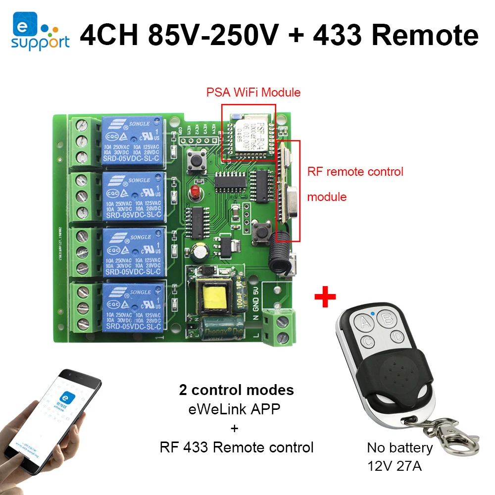 eWeLink 433MHz Remote Controller Wifi Smart Home Wireless Switch Module DC7V-32V AC 127V 220V 240V 85-250V Inching Self-locking
eWeLink 433MHz Remote Controller Wifi Smart Home Wireless Switch Module DC7V-32V AC 127V 220V 240V 85-250V Inching Self-locking
