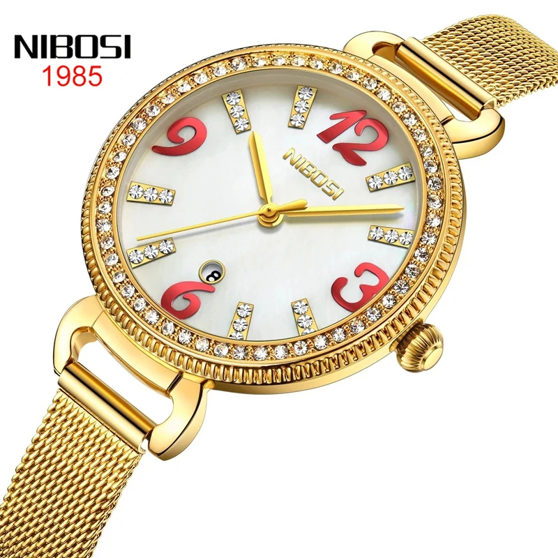 

NIBOSI Women's Watches Top Brand Luxury Diamond Stainless Steel Mesh Strap Waterproof Fashion Quartz Watch Zegarek Damski 2317