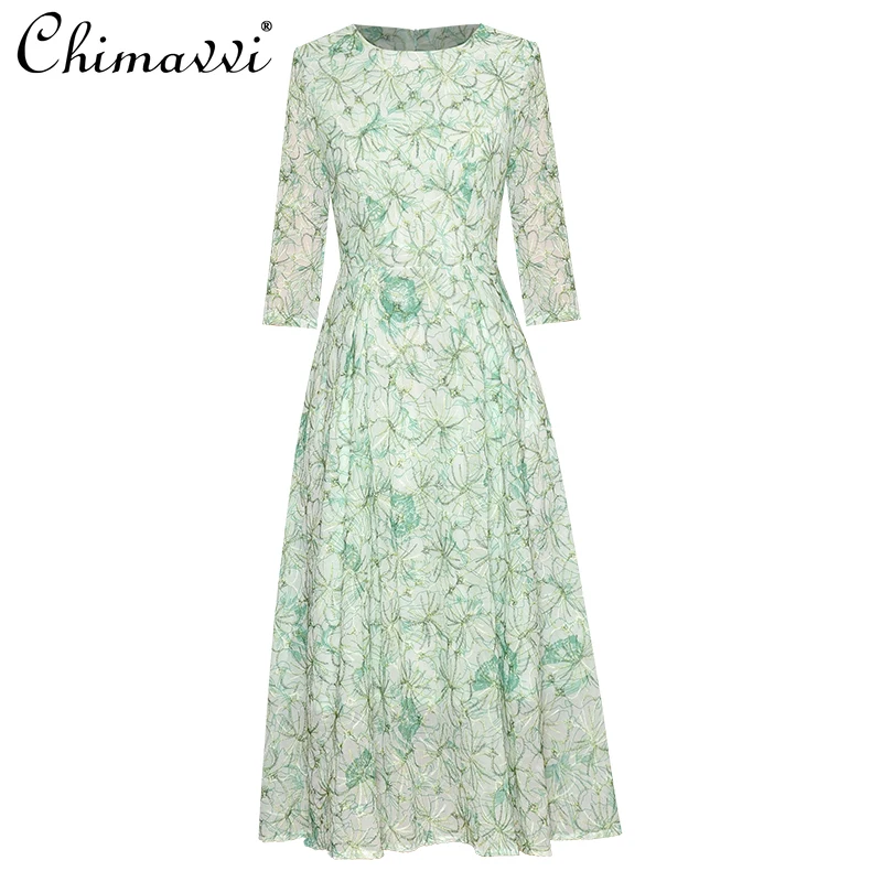 High-End Embroidery Dress Women 2021 Summer Round Neck 3/4 Sleeves Slim Large Hem Mid-calf Dress Princess Sweet Fresh Dress 
High-End Embroidery Dress Women 2021 Summer Round Neck 3/4 Sleeves Slim Large Hem Mid-calf Dress Princess Sweet Fresh Dress