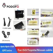 Podofo 2 Din Car radio Multimedia Player for Universal Accessories Adapter Connector Plug Cable for VW Nissian Toyota USB Wire