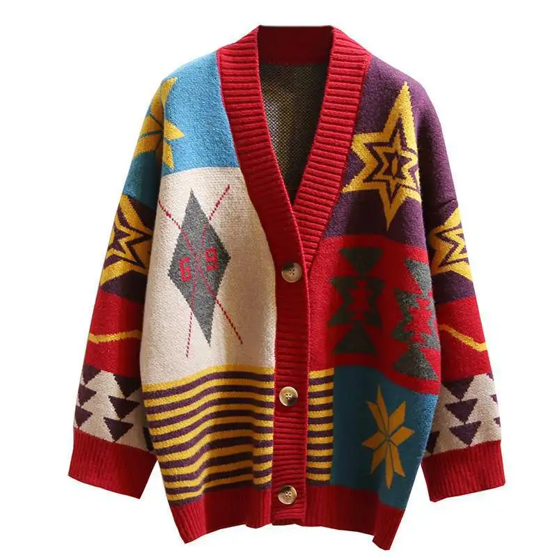 Women Long Sweater and Cardigans Knit Jackets Oversized Sweaters Geometric Single Breasted Loose Female Cardigans 2021 Winter
Women Long Sweater and Cardigans Knit Jackets Oversized Sweaters Geometric Single Breasted Loose Female Cardigans 2021 Winter