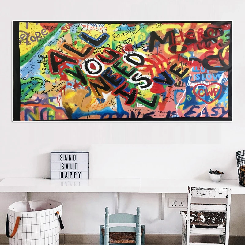 Large Graffiti Wall Art Decor All You Need Is Love Canvas Painting Abstract Street Art Poster Mural Living Room Home Decoration
Large Graffiti Wall Art Decor All You Need Is Love Canvas Painting Abstract Street Art Poster Mural Living Room Home Decoration
