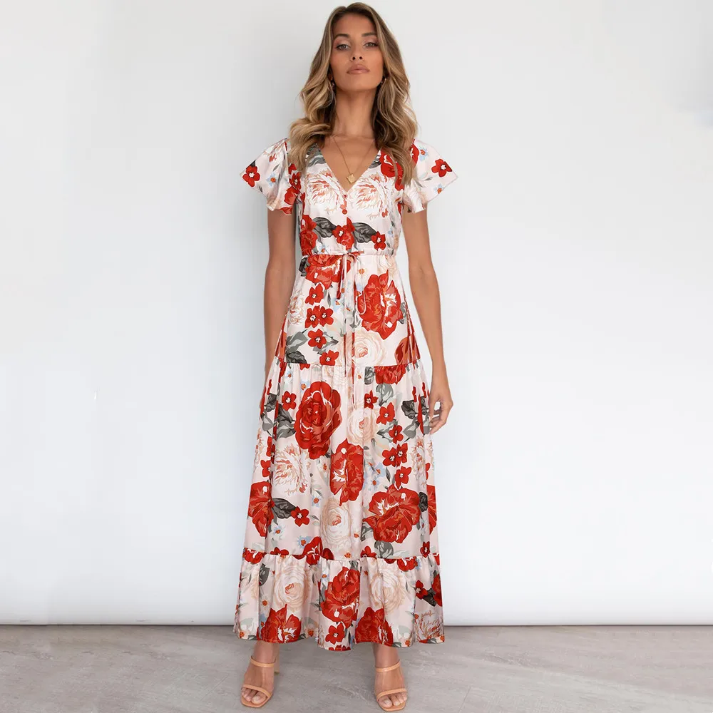 2021 Summer New V-Neck Floral Print Lace-Up Dress Fashion Lotus Sleeve Button High Waist Ruffle Stitching Long Dress Femme Robe
2021 Summer New V-Neck Floral Print Lace-Up Dress Fashion Lotus Sleeve Button High Waist Ruffle Stitching Long Dress Femme Robe