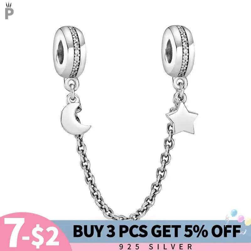 Hot Sale 925 Sterling Silver Moon Star Safety Chain Charms Fit Original Pandora Bracelet Beads For Women Jewelry DIY Making Gift
Hot Sale 925 Sterling Silver Moon Star Safety Chain Charms Fit Original Pandora Bracelet Beads For Women Jewelry DIY Making Gift