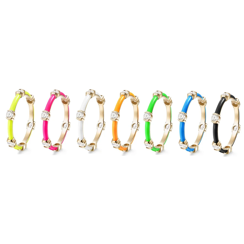 Candy Colorful Enamel CZ Eternity Band Fashion Gold Color Thin Stacking Women Finger Rings
Candy Colorful Enamel CZ Eternity Band Fashion Gold Color Thin Stacking Women Finger Rings