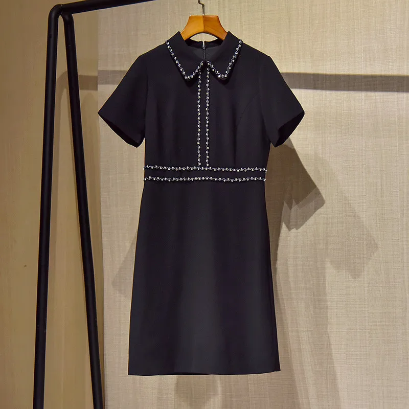 2021 New Fashion Short Sleeve Turn Down Collar Solid Beading Women Dress Runway High Quality Clothes
2021 New Fashion Short Sleeve Turn Down Collar Solid Beading Women Dress Runway High Quality Clothes