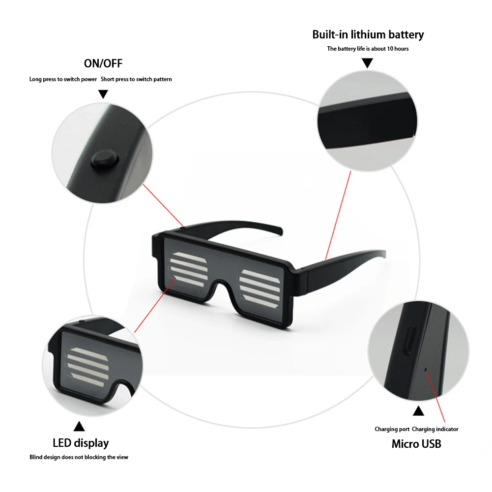 5 Colors Magic Bluetooth LED Party Glasses APP Control Luminous Glasses EMD DJ Electric Syllables Glow Party Supplies
5 Colors Magic Bluetooth LED Party Glasses APP Control Luminous Glasses EMD DJ Electric Syllables Glow Party Supplies