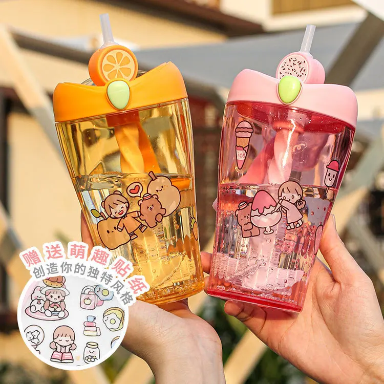 460ml Cartoon Cute DIY Sticker Straw Stirring Cup Outdoor Student Plastic Cup Creative Fruit Water Cup Straps Reusable with Lid
460ml Cartoon Cute DIY Sticker Straw Stirring Cup Outdoor Student Plastic Cup Creative Fruit Water Cup Straps Reusable with Lid