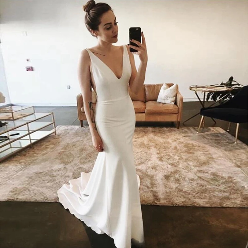 Fashion Deep V-neck Mermaid Wedding Dresses Simple White/Ivory Bridal Gown Vestidos de Novia Customized Bride Dress gelinlik
Fashion Deep V-neck Mermaid Wedding Dresses Simple White/Ivory Bridal Gown Vestidos de Novia Customized Bride Dress gelinlik