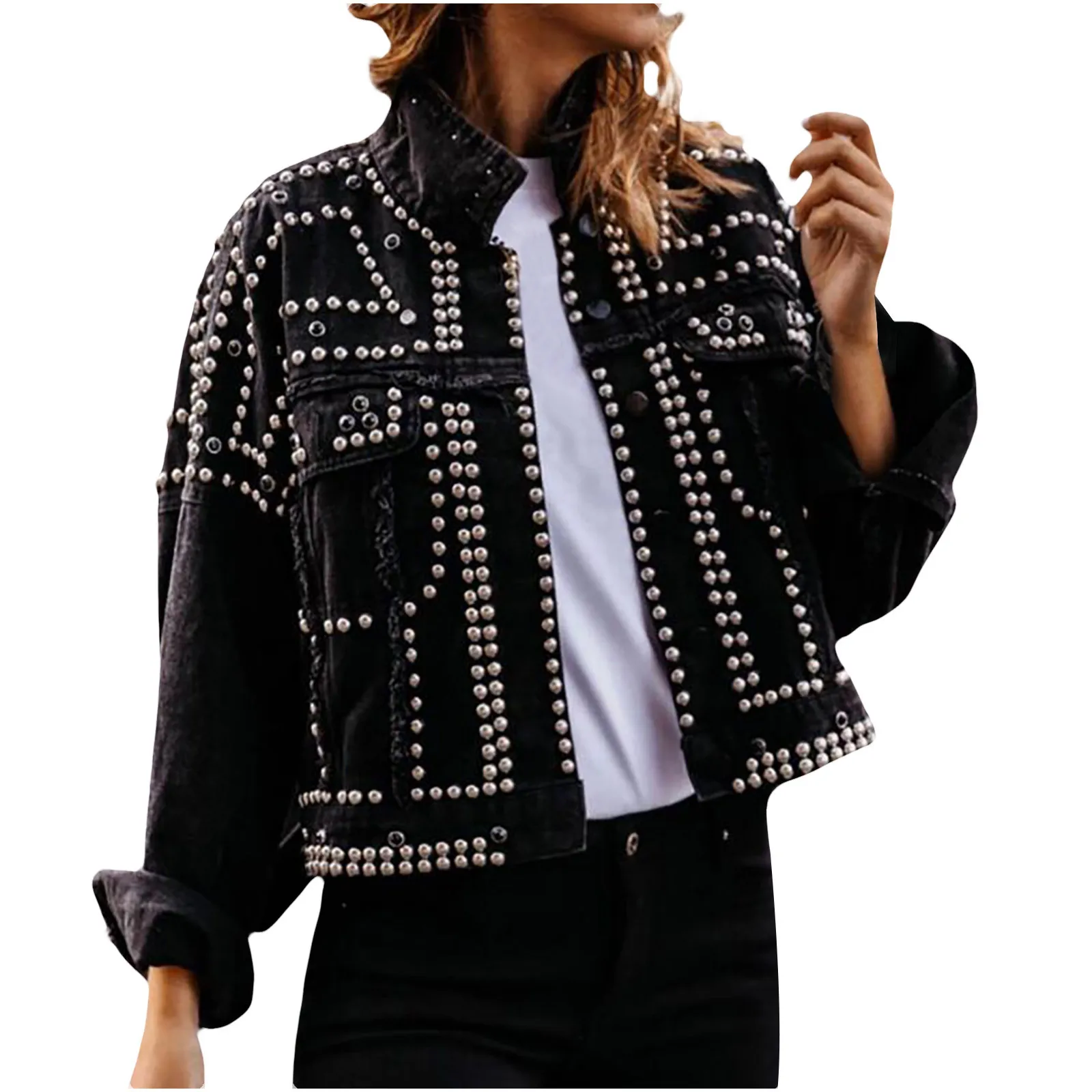 All-match Short Long-sleeved Exquisite Women's European And American Street Fashion Washed Denim Rivet Jacket
All-match Short Long-sleeved Exquisite Women's European And American Street Fashion Washed Denim Rivet Jacket