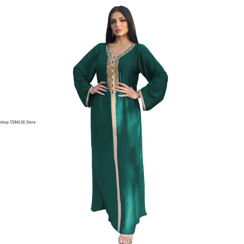 Fashion Muslim Hijab Dress For Women Eid 2021 Turkey Arabic Dubai Moroccan Diamond Ribbon V Neck Long Sleeve Jalabiya
Fashion Muslim Hijab Dress For Women Eid 2021 Turkey Arabic Dubai Moroccan Diamond Ribbon V Neck Long Sleeve Jalabiya