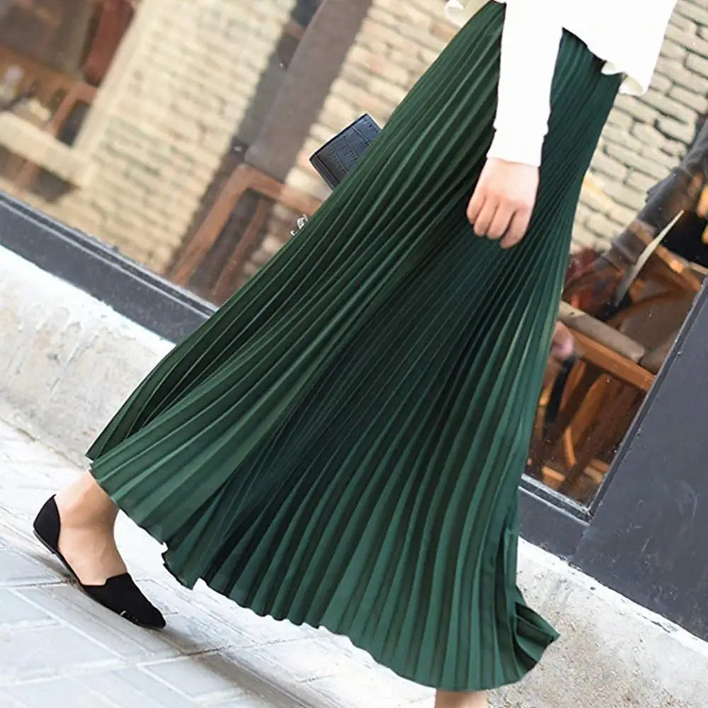 Women Long Solid Pleated Elegant Midi Elastic Waist Maxi Skirt Elascity Casual Party Skirt Vintage faldas mujer moda 2020
Women Long Solid Pleated Elegant Midi Elastic Waist Maxi Skirt Elascity Casual Party Skirt Vintage faldas mujer moda 2020