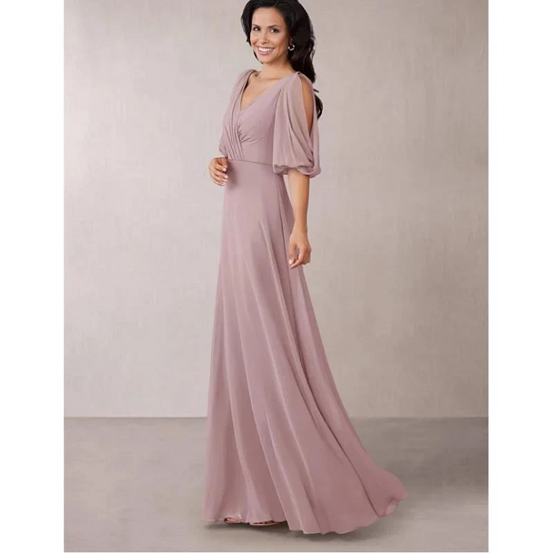 Chiffon Satin V-Neck Half Sleeves Floor-Length A-Line Mother Of The Bride Dresses Custom Made
Chiffon Satin V-Neck Half Sleeves Floor-Length A-Line Mother Of The Bride Dresses Custom Made