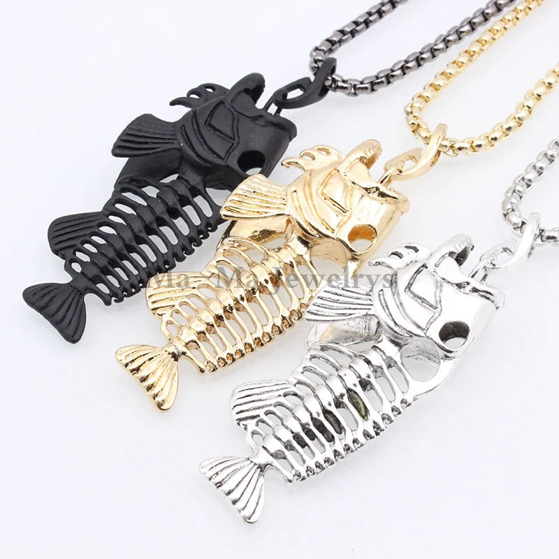 Men's Jewelry Stainless Steel Huge Fish Skeleton Boon Pendant + 24inch Box Rolo Chain Necklace
Men's Jewelry Stainless Steel Huge Fish Skeleton Boon Pendant + 24inch Box Rolo Chain Necklace